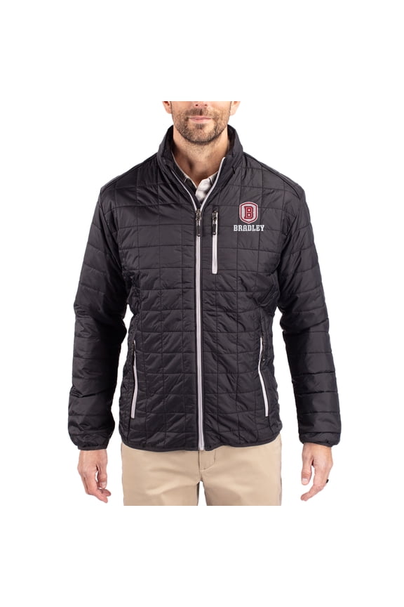 Men's-Cutter & Buck Black Bradley Braves Rainier Eco Insulated PrimaLoft Full-Zip Puffer Jacket