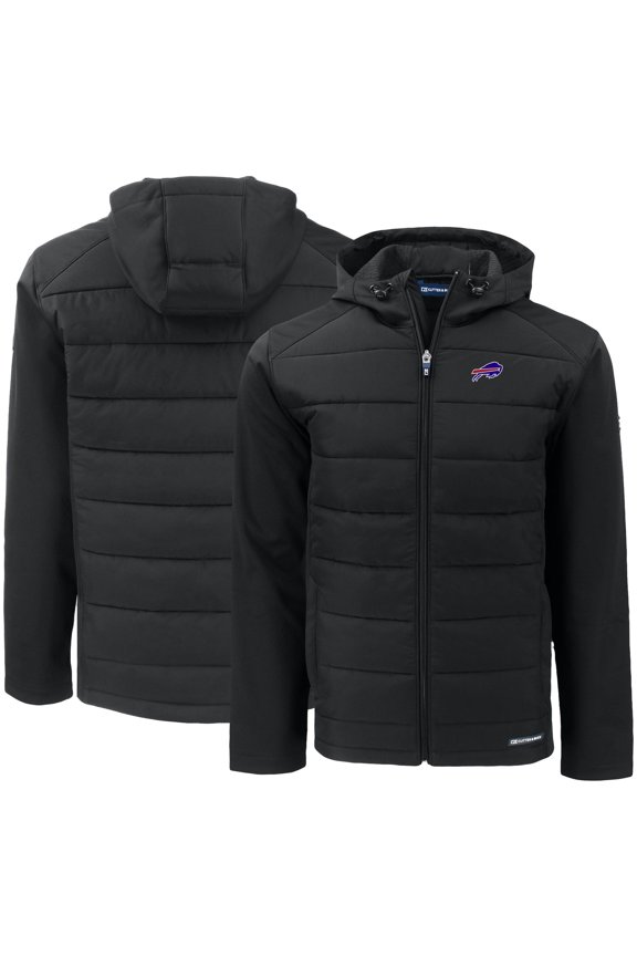 Men's Cutter & Buck Black Buffalo Bills  Evoke PrimaLoft Hybrid Eco Softshell Recycled Full-Zip Hooded Jacket