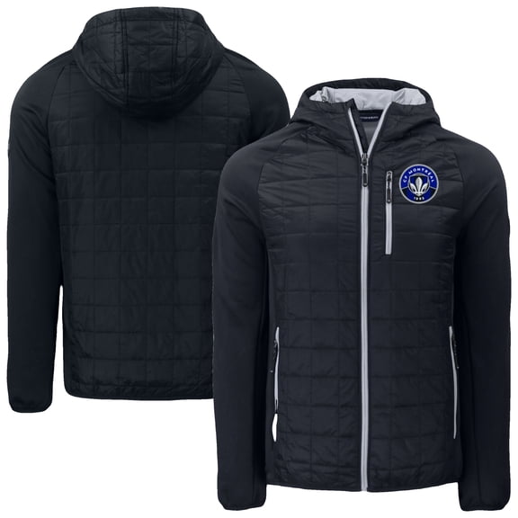 Men's-Cutter & Buck Black CF Montreal Rainier Primaloft Eco Raglan Full-Zip Hybrid Jacket