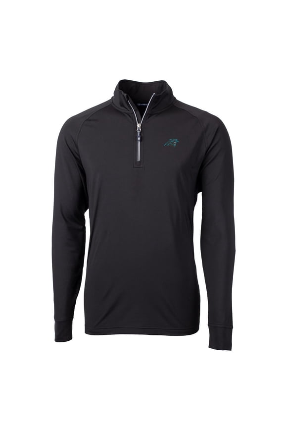 Men's Cutter & Buck Black Carolina Panthers Adapt Eco Knit Quarter-Zip Pullover Jacket