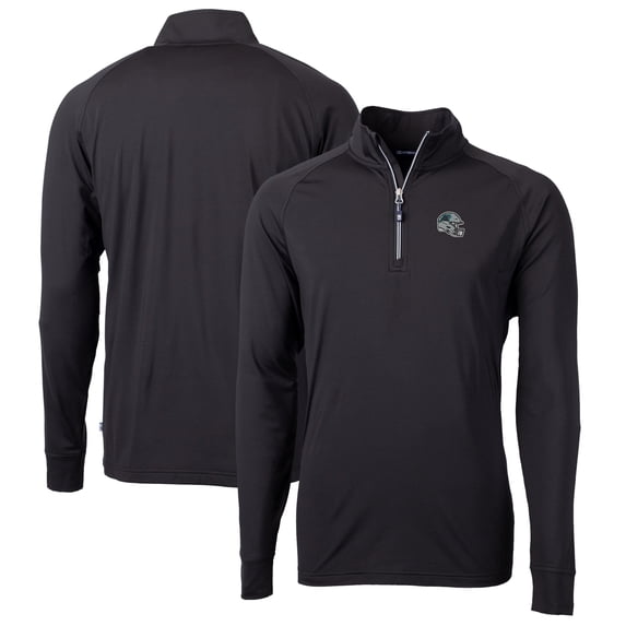 Men's Cutter & Buck Black Carolina Panthers Helmet Adapt Eco Knit Stretch Recycled Quarter-Zip Pullover Top