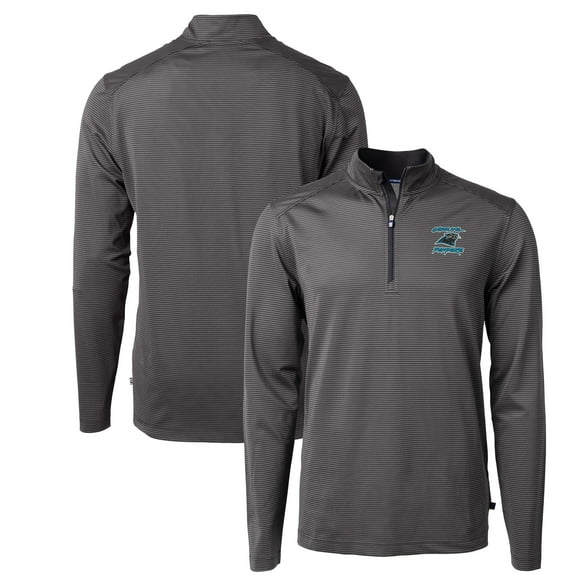 Men's Cutter & Buck Black Carolina Panthers Virtue Eco Pique Micro Stripe Recycled Quarter-Zip Jacket