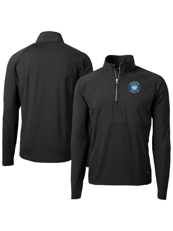 Men's-Cutter & Buck Black Charlotte FC Adapt Eco Knit Hybrid Recycled Raglan Quarter-Zip Top
