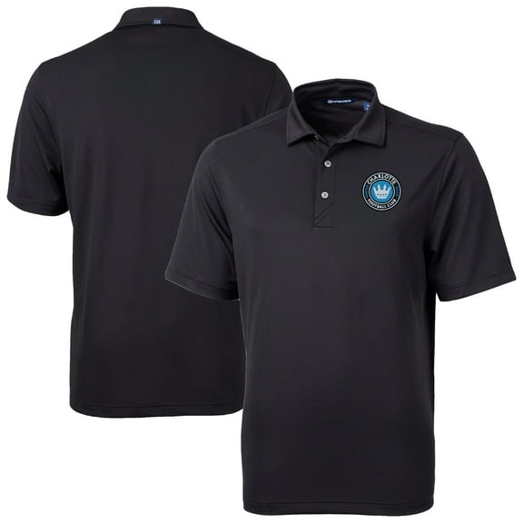 Men's-Cutter & Buck Black Charlotte FC Big & Tall Virtue Eco Pique Recycled Polo