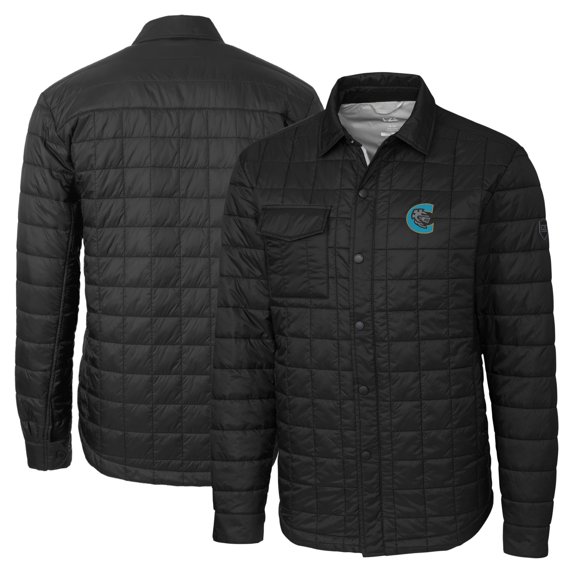 Men's Cutter & Buck Black Charlotte Knights Big & Tall Rainier PrimaLoft Eco Insulated Quilted Button-Up Shacket