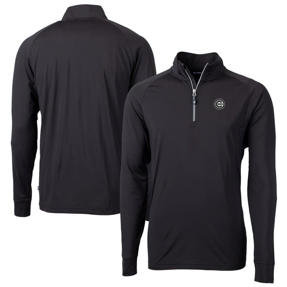 Men's Cutter & Buck Black Chicago Cubs Big & Tall Adapt Eco DryTec Raglan Quarter-Zip Jacket
