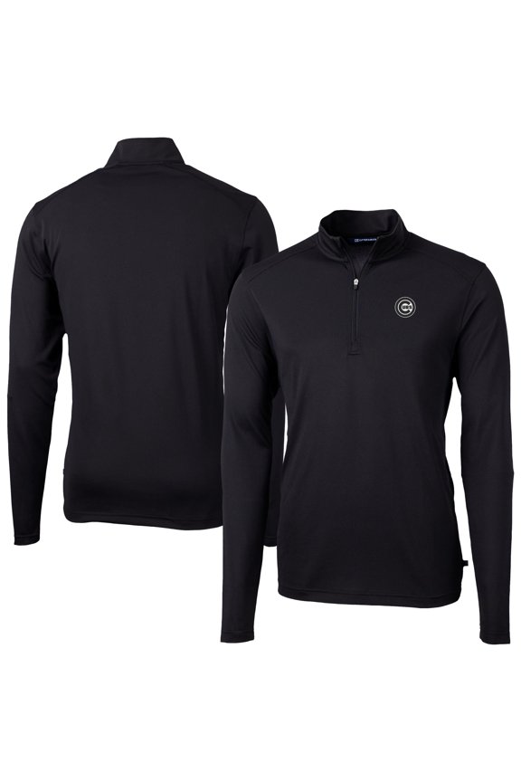 Men's Cutter & Buck Black Chicago Cubs Virtue Eco Pique Quarter-Zip Jacket
