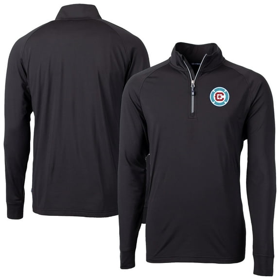 Men's-Cutter & Buck  Black Chicago Fire Big & Tall Adapt Eco Knit Stretch Recycled Quarter-Zip Pullover