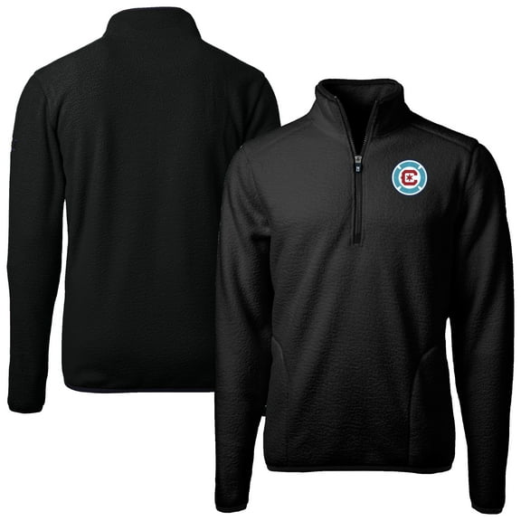 Men's Cutter & Buck Black Chicago Fire Big & Tall Cascade Eco Sherpa Fleece Quarter-Zip Pullover Jacket