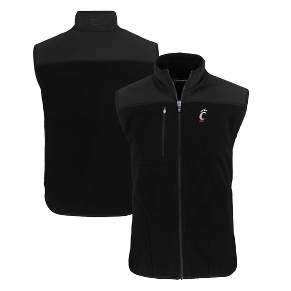 Men's Cutter & Buck Black Cincinnati Bearcats Big & Tall Cascade Eco Sherpa Fleece Full-Zip Vest