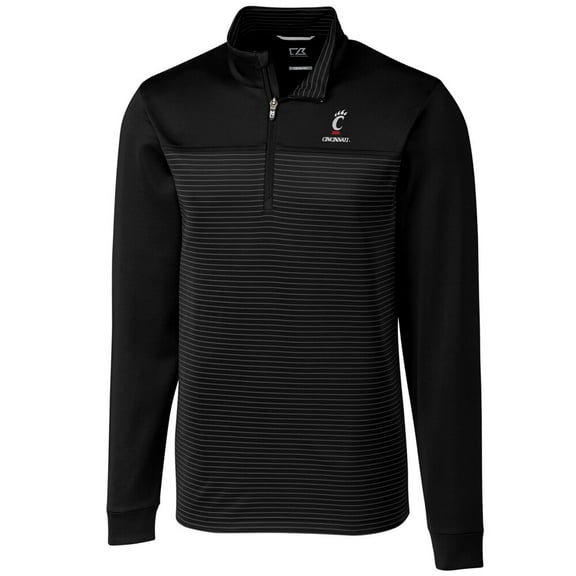 Men's Cutter & Buck Black Cincinnati Bearcats Big & Tall Traverse Stripe Half-Zip Pullover Jacket