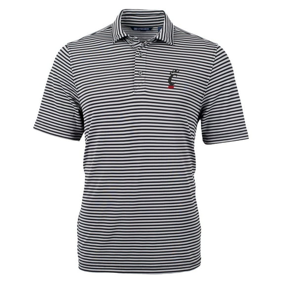 Men's Cutter & Buck Black Cincinnati Bearcats Virtue Eco Pique Stripe Recycled Polo