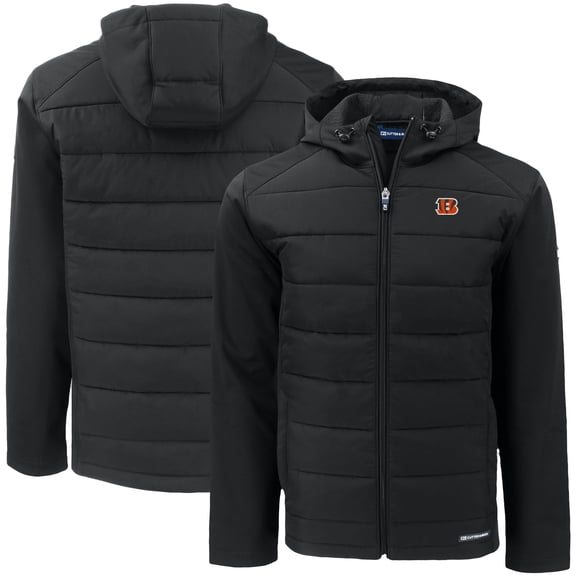 Men's Cutter & Buck Black Cincinnati Bengals Big & Tall Evoke Hybrid Eco Softshell Recycled Full-Zip Hooded Jacket