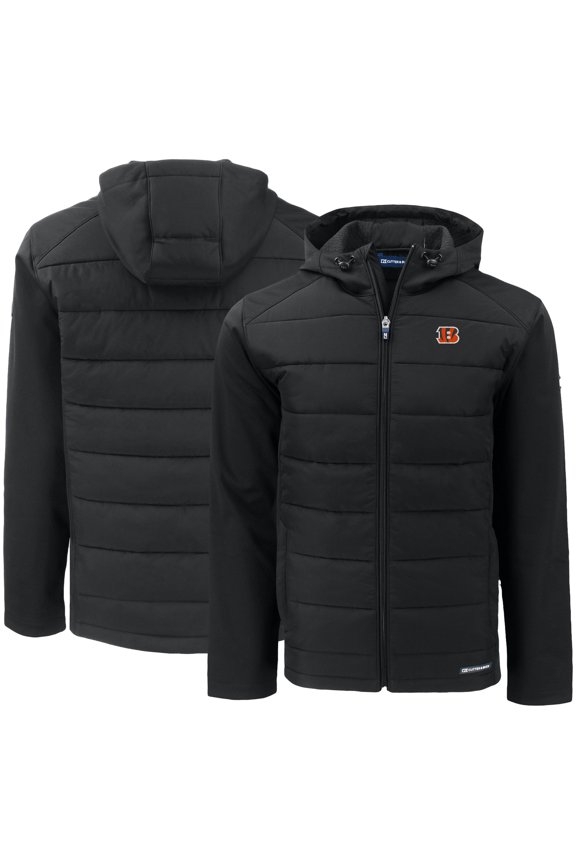 Men's Cutter & Buck Black Cincinnati Bengals Evoke PrimaLoft Hybrid Eco Softshell Recycled Full-Zip Hooded Jacket