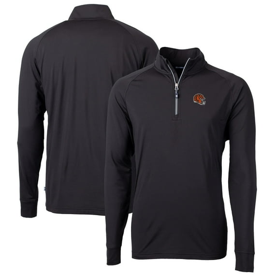 Men's Cutter & Buck Black Cincinnati Bengals Helmet Adapt Eco Knit Stretch Recycled Quarter-Zip Pullover Top