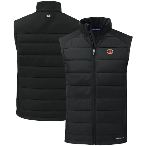 Men's Cutter & Buck Black Cincinnati Bengals Primary Mark Evoke PrimaLoft Hybrid Eco Softshell Recycled Full-Zip Vest