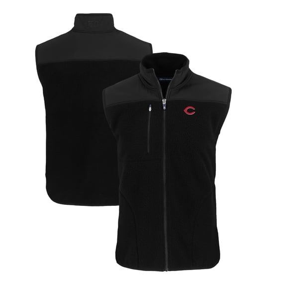 Men's Cutter & Buck Black Cincinnati Reds Big & Tall Cascade Eco Sherpa Fleece Full-Zip Vest