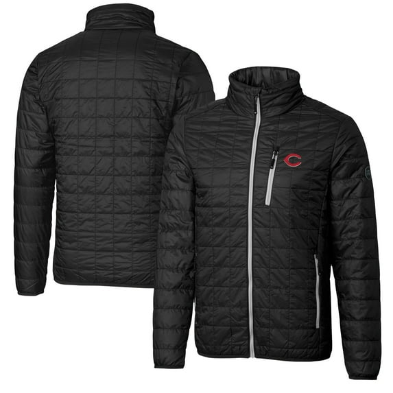 Men's Cutter & Buck Black Cincinnati Reds Big & Tall Rainier Full-Zip Puffer Jacket