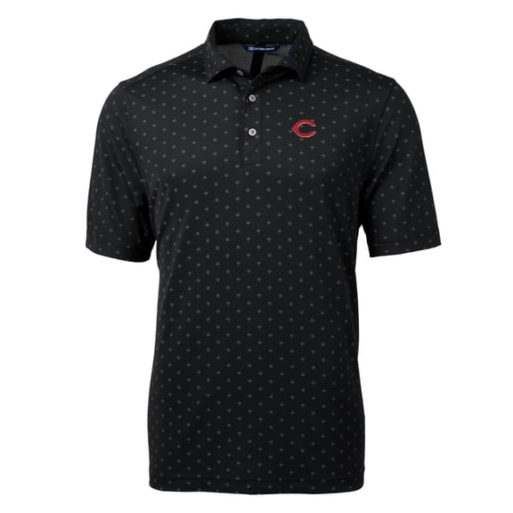Men's Cutter & Buck Black Cincinnati Reds Big & Tall Virtue Eco Pique Tile Print Polo