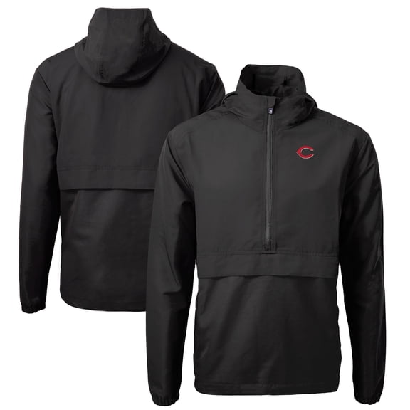 Men's Cutter & Buck Black Cincinnati Reds Charter Eco Recycled Half-Zip Anorak Jacket