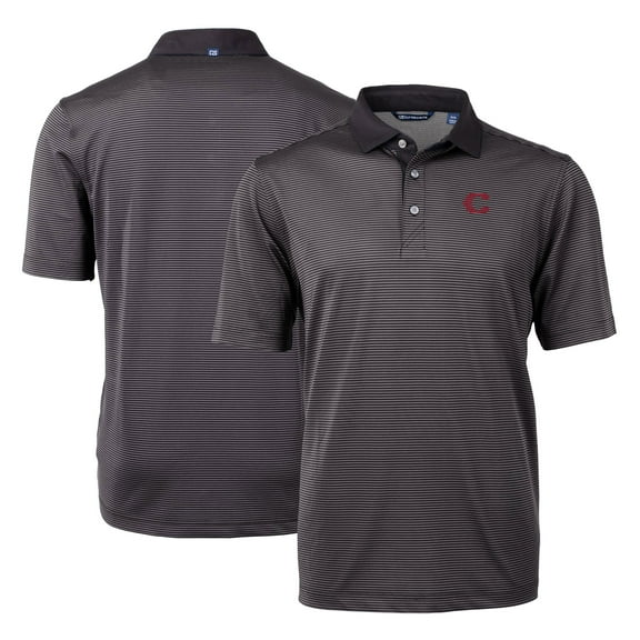 Men's Cutter & Buck  Black Cincinnati Reds City Connect Virtue Eco Pique Micro Stripe Recycled Polo