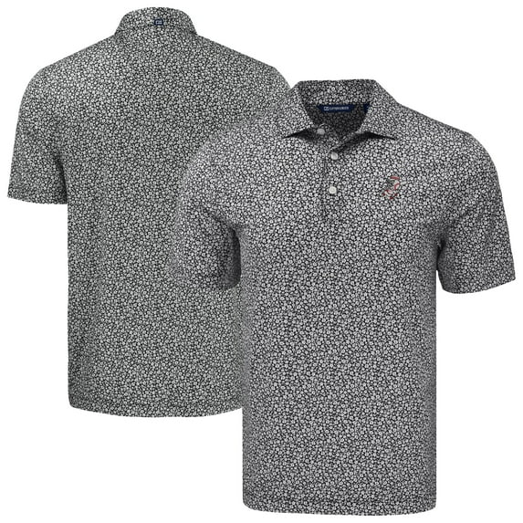 Men's Cutter & Buck Black Cincinnati Reds Pike Eco Flora Print Recycled Polo