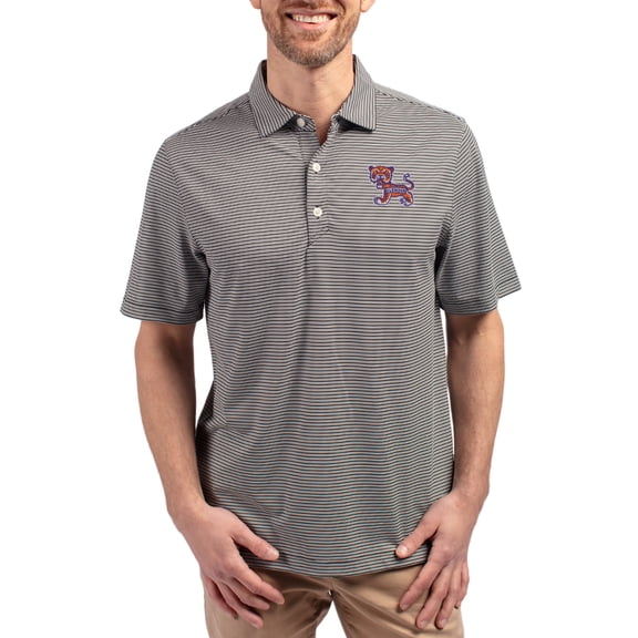 Men's Cutter & Buck Black Clemson Tigers Forge Eco Double Stripe Stretch Recycled Polo