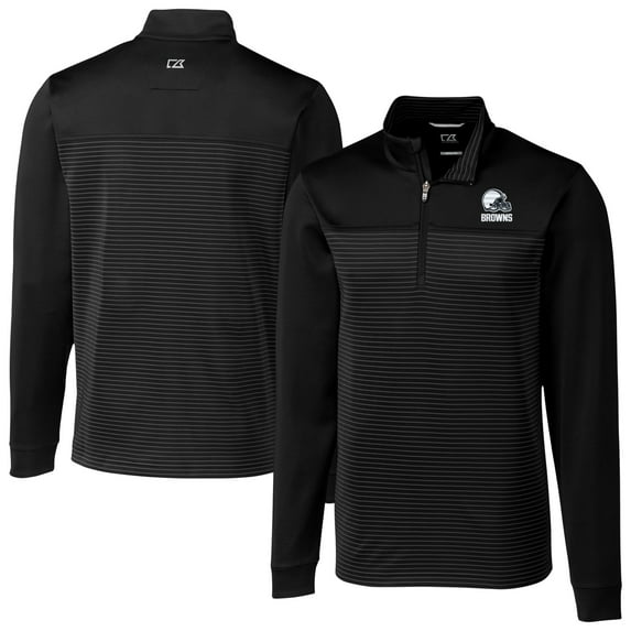 Men's Cutter & Buck Black Cleveland Browns Big & Tall-Traverse Stretch Eco Stripe Quarter-Zip Top
