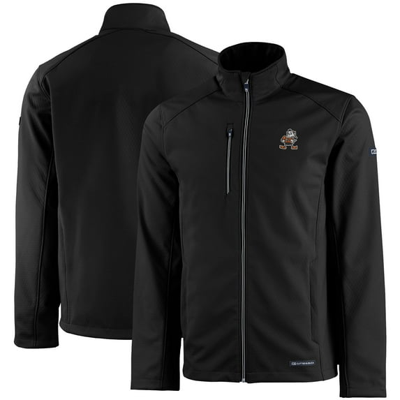 Men's Cutter & Buck Black Cleveland Browns Evoke Eco Softshell Recycled Full-Zip Jacket