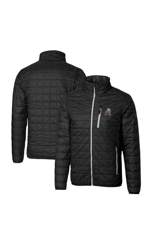 Men's Cutter & Buck Black Cleveland Browns Throwback Logo Rainier PrimaLoft Eco Insulated Full-Zip Puffer Jacket
