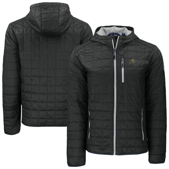 Men's-Cutter & Buck  Black Colorado Buffaloes Rainier Eco PrimaLoft Hooded Full-Zip Jacket