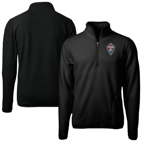 Men's-Cutter & Buck Black Colorado Rapids Cascade Eco Fleece Quarter-Zip Jacket