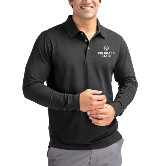 Men's Cutter & Buck Black Colorado State Rams Advantage Eco Tri-Blend Pique Long Sleeve Polo