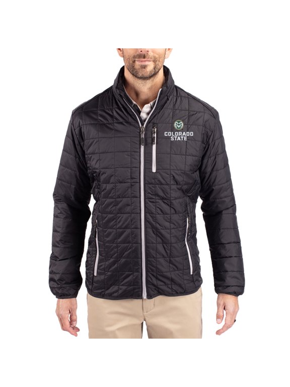 Men's-Cutter & Buck Black Colorado State Rams Rainier Eco Insulated PrimaLoft Full-Zip Puffer Jacket