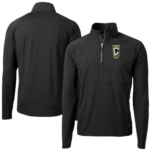 Men's-Cutter & Buck Black Columbus Crew Adapt Eco Knit Hybrid Recycled Raglan Quarter-Zip Top
