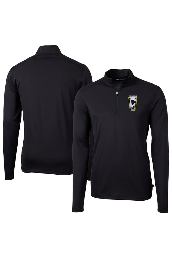 Men's-Cutter & Buck Black Columbus Crew Big & Tall Virtue Eco Pique Recycled Quarter-Zip Pullover Top
