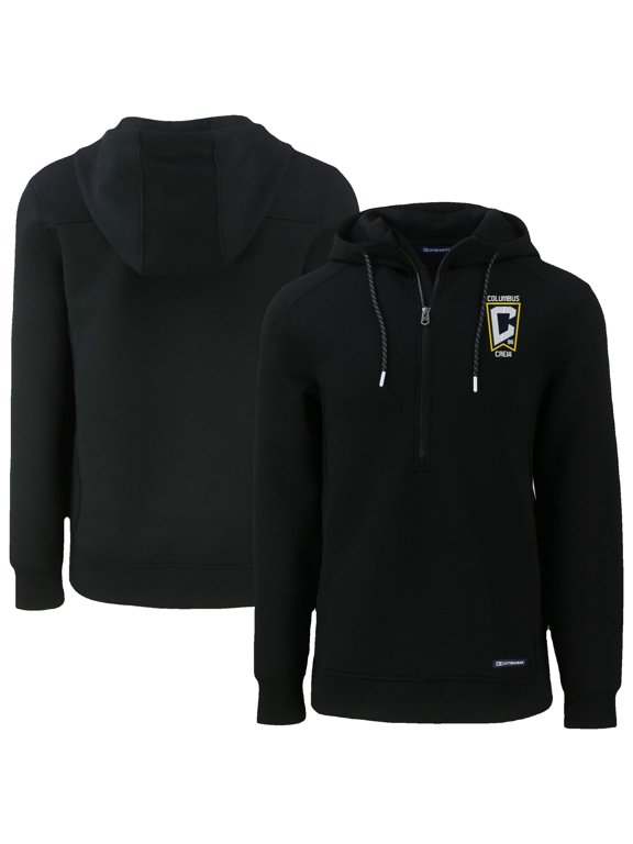 Men's-Cutter & Buck Black Columbus Crew Roam Eco Half-Zip Recycled Pullover Hoodie
