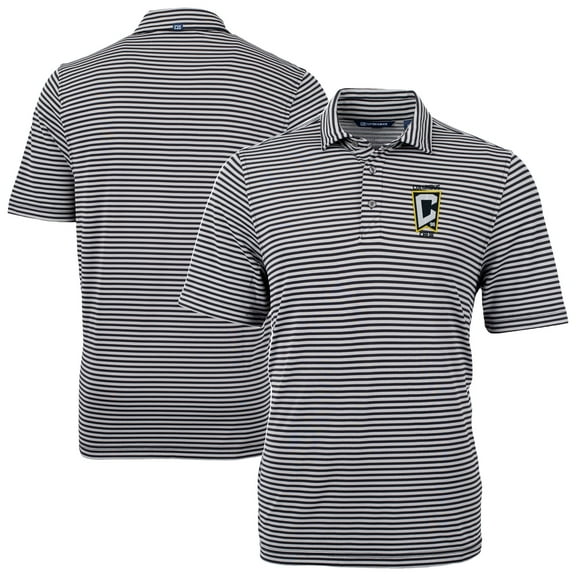 Men's Cutter & Buck Black Columbus Crew Virtue Eco Pique Stripe Recycled DryTec Polo
