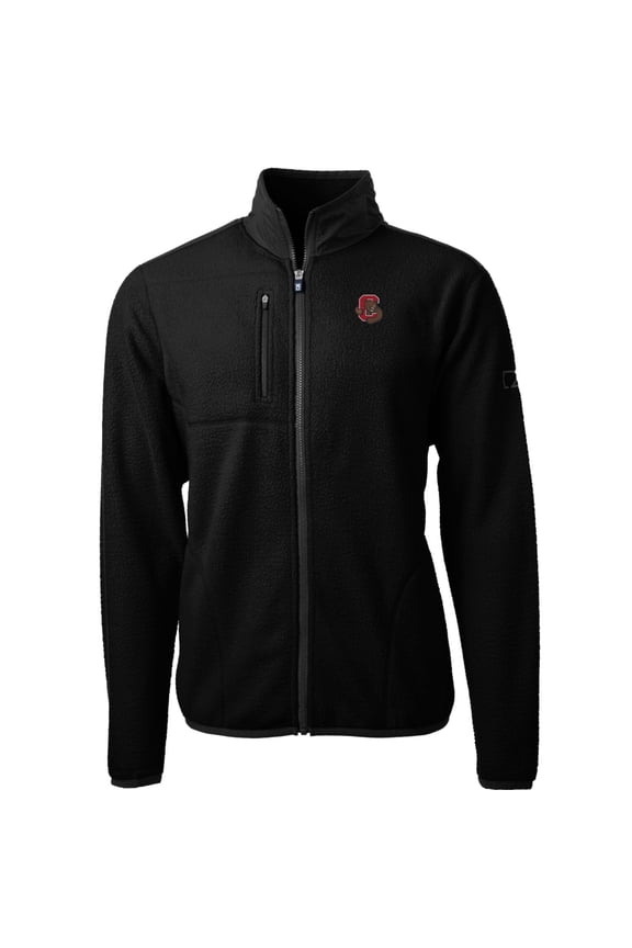 Men's Cutter & Buck Black Cornell Big Red Team Logo Cascade Eco Sherpa Fleece Full-Zip Jacket