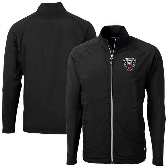 Men's-Cutter & Buck  Black D.C. United Adapt Eco Knit Hybrid Recycled Full-Zip Jacket