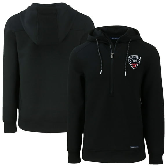 Men's-Cutter & Buck Black D.C. United Roam Eco Half-Zip Recycled Pullover Hoodie