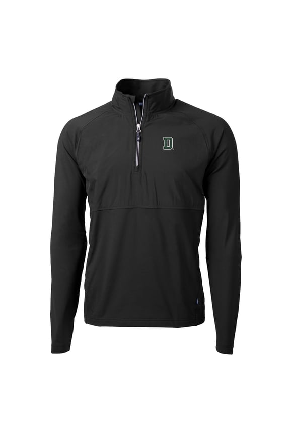 Men's Cutter & Buck Black Dartmouth Big Green Adapt Eco Knit Hybrid Recycled Quarter-Zip Pullover Top