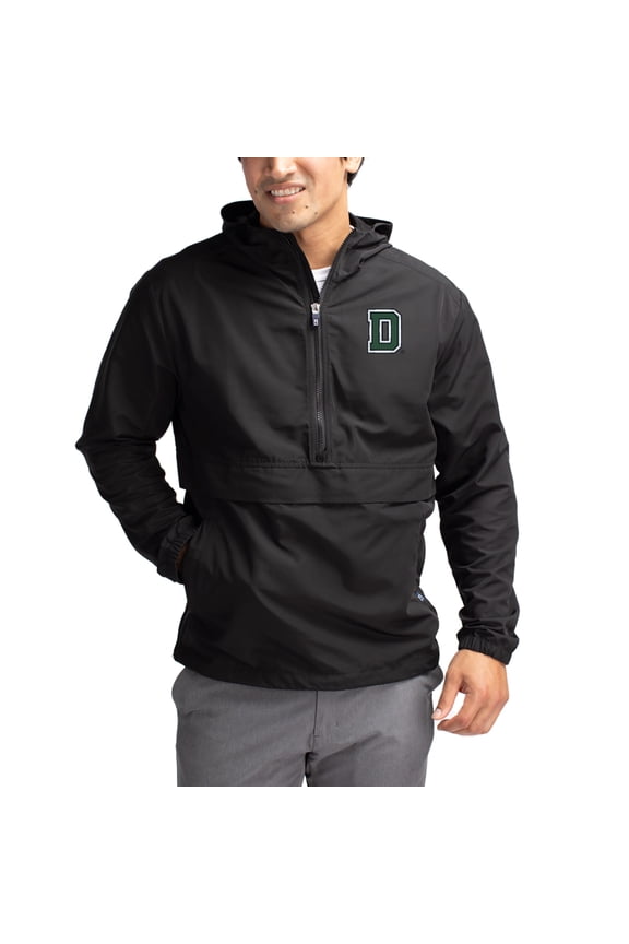 Men's Cutter & Buck Black Dartmouth Big Green Charter Eco Recycled Half-Zip Anorak Jacket