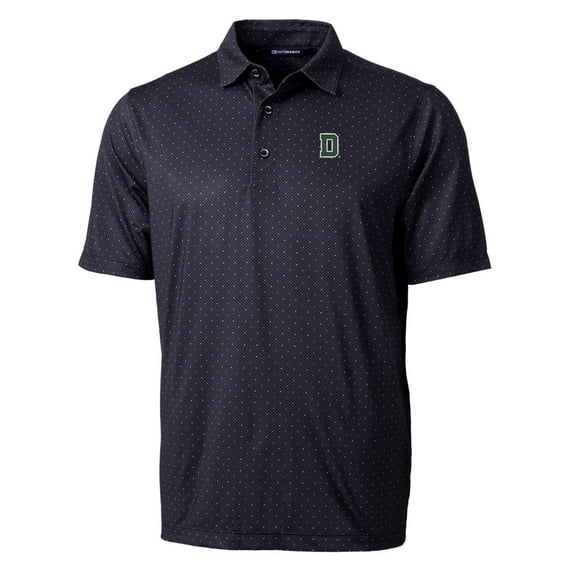 Men's Cutter & Buck Black Dartmouth Big Green Pike Double Dot Print Stretch Polo