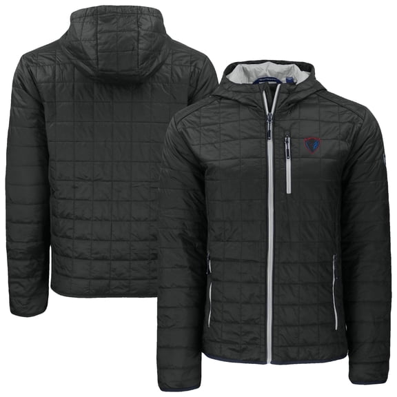 Men's-Cutter & Buck Black DePaul Blue Demons Rainier Eco PrimaLoft Hooded Full-Zip Jacket