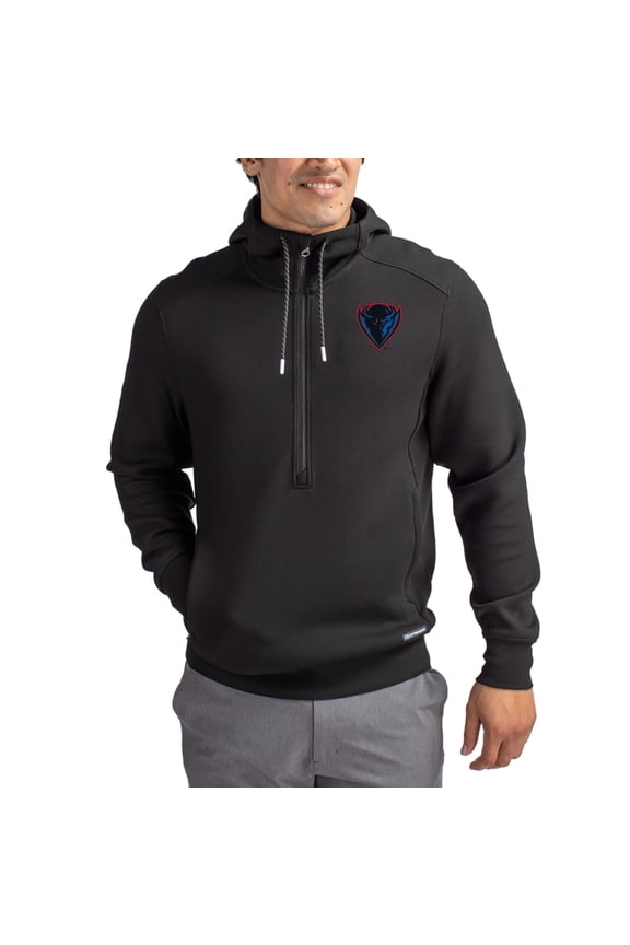 Men's-Cutter & Buck  Black DePaul Blue Demons Roam Eco Recycled Half-Zip Pullover Hoodie