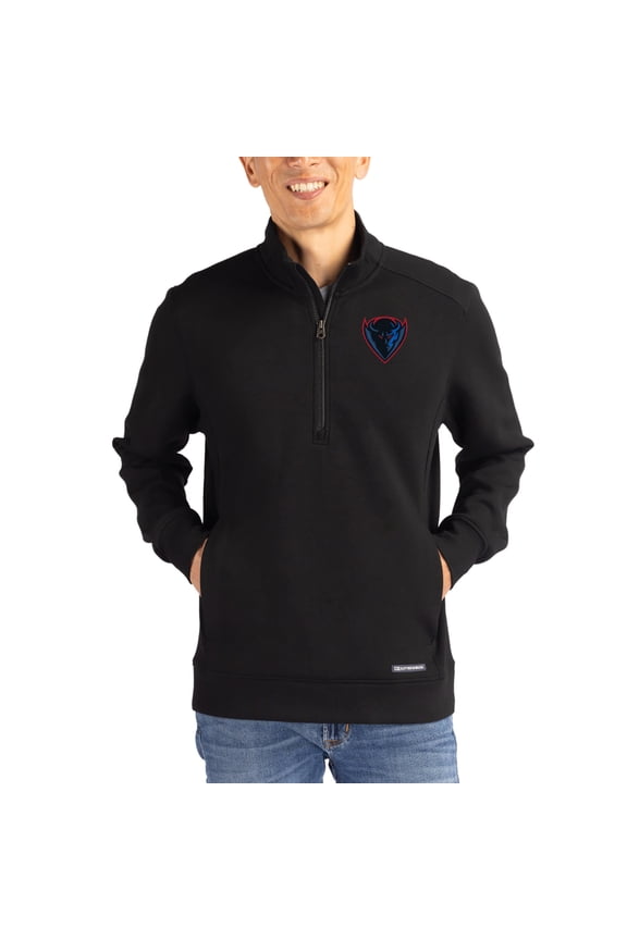 Men's-Cutter & Buck  Black DePaul Blue Demons Roam Eco Recycled Quarter-Zip Pullover