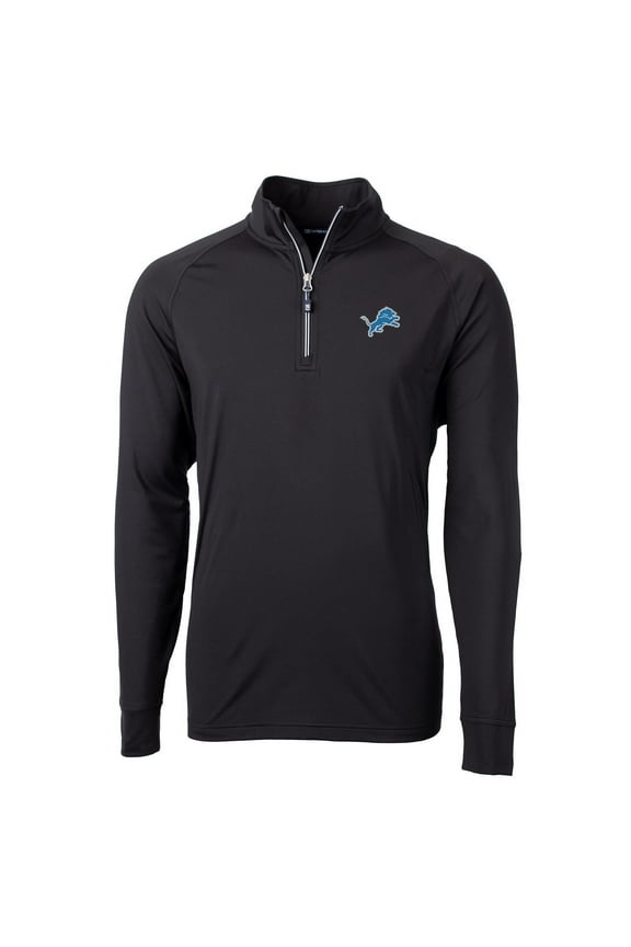 Men's Cutter & Buck Black Detroit Lions Big & Tall Adapt Eco Knit Quarter-Zip Pullover Jacket