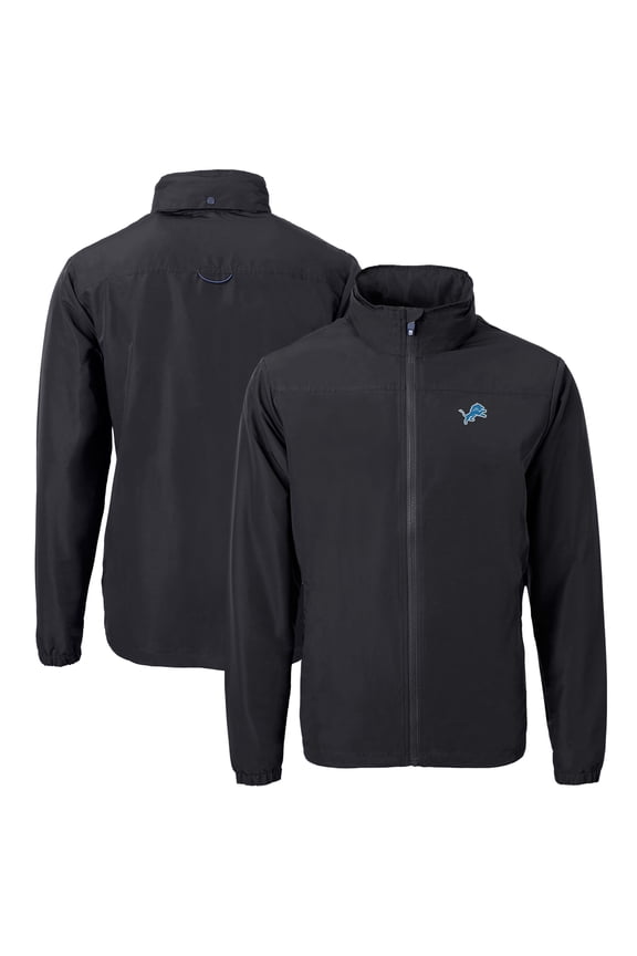 Men's Cutter & Buck  Black Detroit Lions  Big & Tall Charter Eco Knit Recycled Full-Zip Jacket
