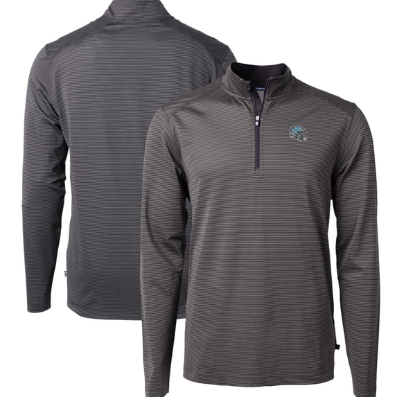Men's Cutter & Buck Black Detroit Lions Big & Tall Virtue Eco Pique Micro Stripe Tri-Blend Quarter-Zip Jacket
